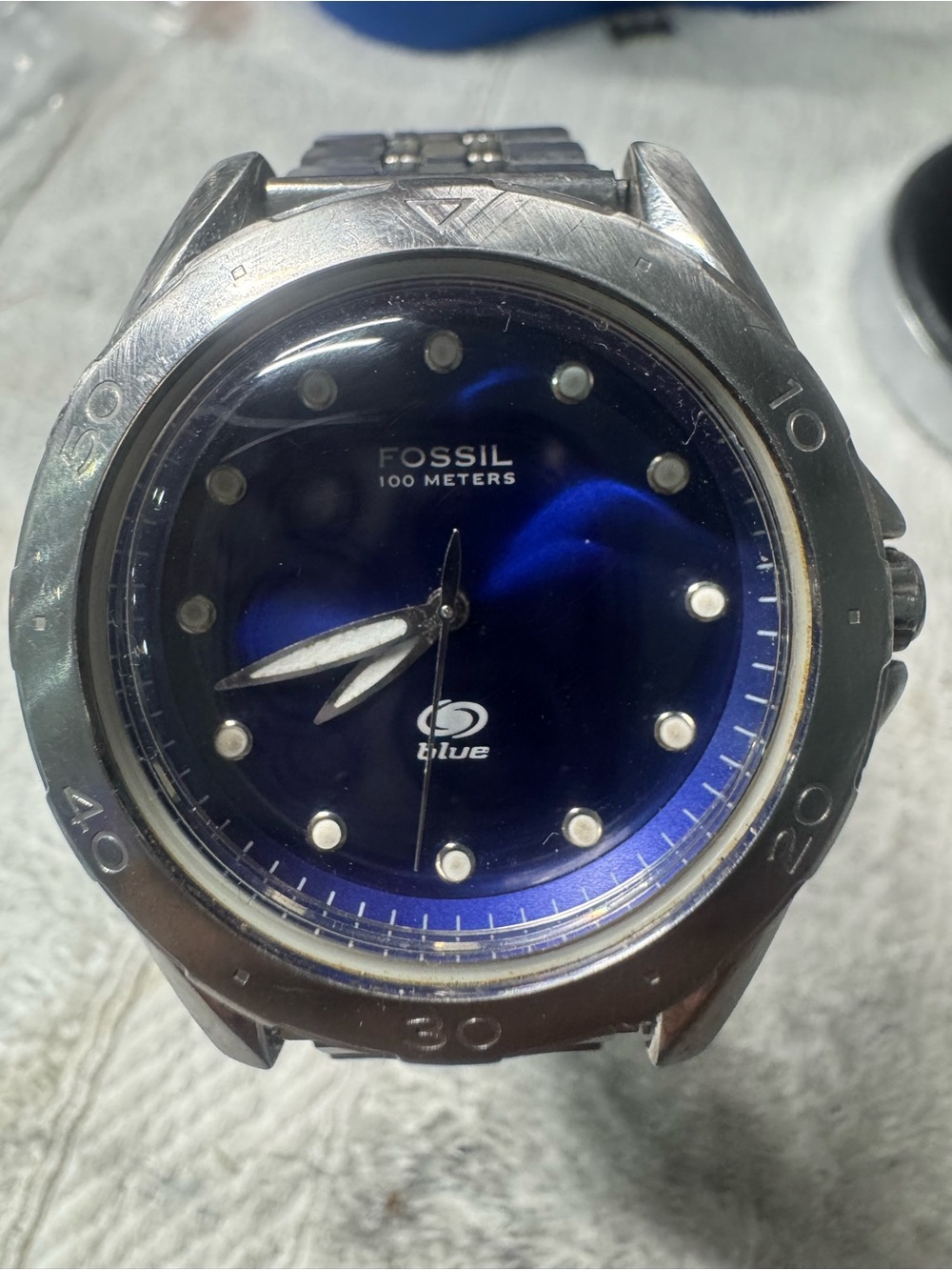 Fossil Men’s Navy Blue Dial Stainless Steel Watch